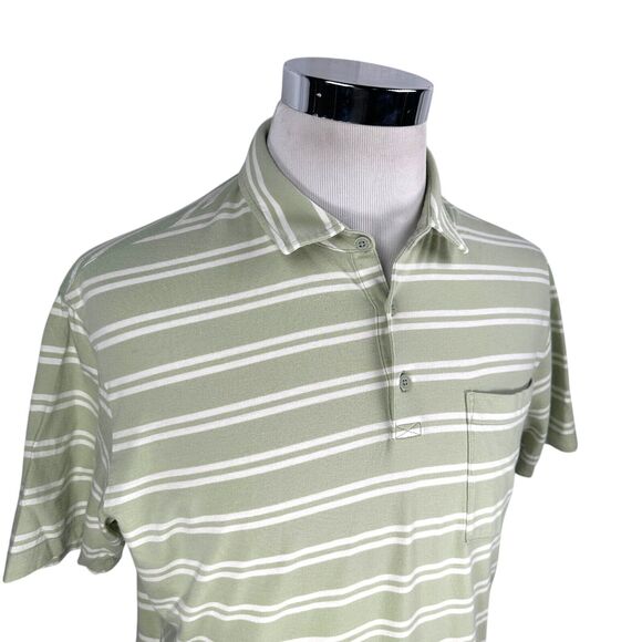 Patagonia Polo Shirt Men’s Medium Green White Striped Short Sleeve Regular Fit - Picture 2 of 11